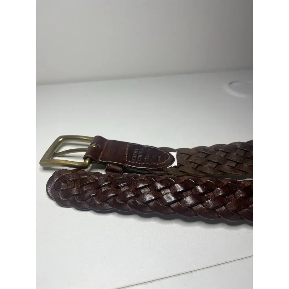 Braided Genuine Leather Belt Mahogany Brown Gold Buckle Woven Gaucho 38